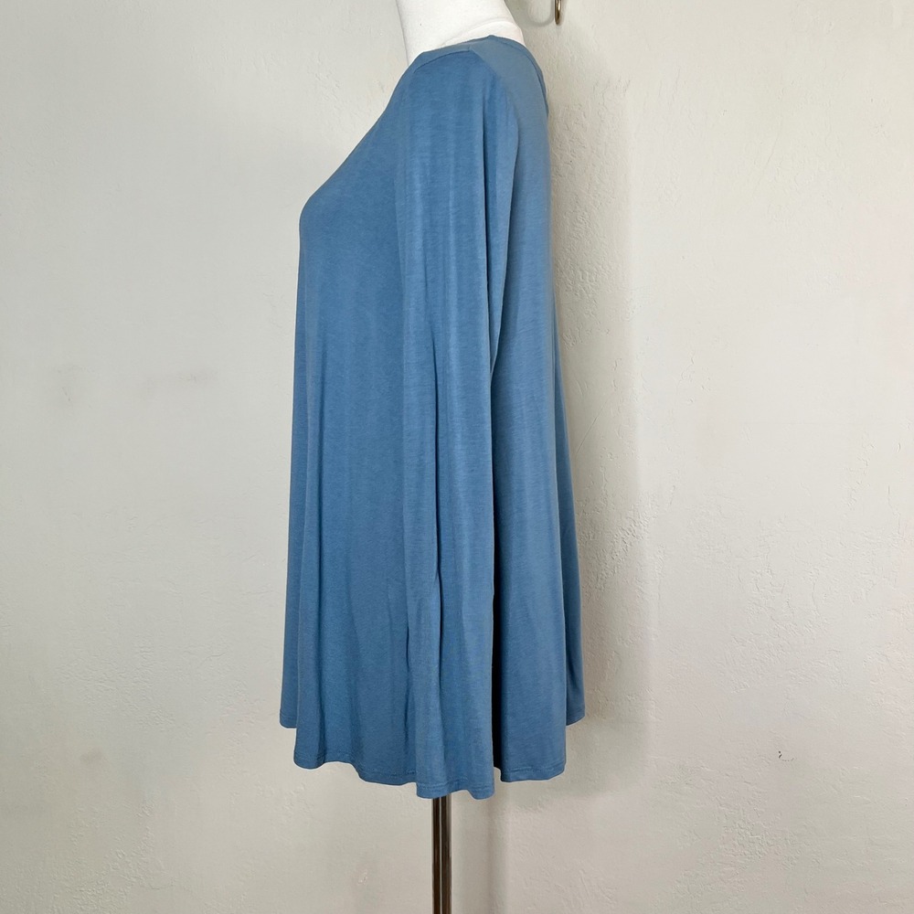 Eileen Fisher Petite Large Blue Viscose Spandex Long Sleeve Top Shirt USA Made - Picture 2 of 9